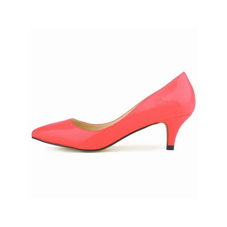 

Ritualay Womens Wedding Dress Shoe Leopard Heels Pump Mid Heel Pumps Classic Fashion Heeled Sandals Work Bridal Pointy Toe Patent Leather Shoes Rose Red 4.5