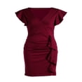 thumbnail image 4 of Femmes Été Près du Cou Manches Robe V Swing Robe avec Poches Couleur Unie une Seule Pièce, 4 of 9