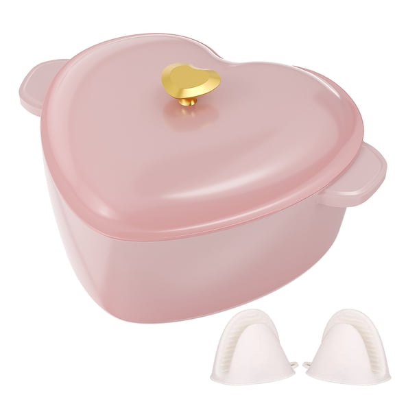 Ktaxon 4QT Heart-Shaped Enameled Cast Iron Dutch Oven Pre-Seasoned Cookware, Induction & Oven Safe up to 500°F, Pink, Perfect Valentine's Day Gift