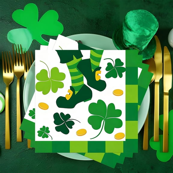 Loespoir 20-pack St. Patrick's Day Napkins, Green Shamrocks Paper Napkins, Disposable Irish-themed Napkins, For Parties, Dinner Table, Luncheon, Holiday Decor, Bulk Pack(B-20PC)