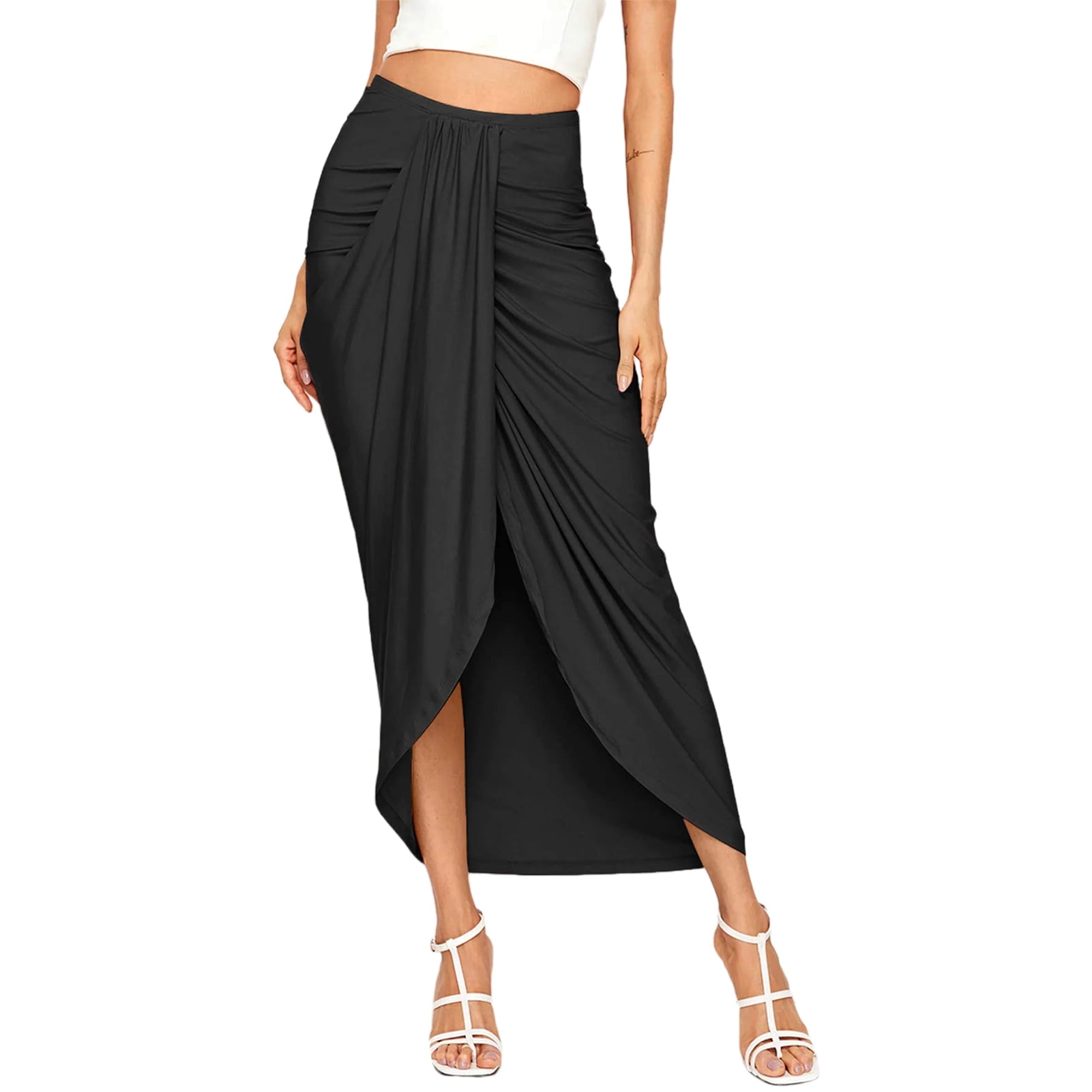 TBW Maxi Draped Skirt Women Elastic Casual Dress Asymmetrical