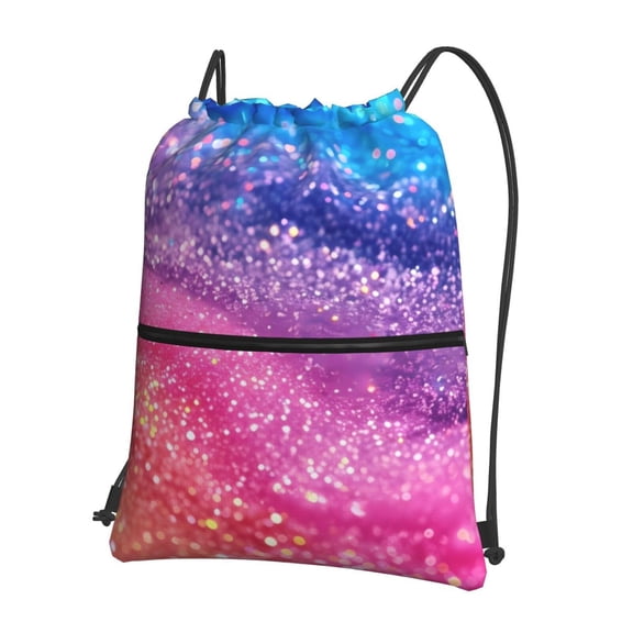 Naloa Rainbow Glitter Cute Drawstring Backpack String Bag Cinch Water Resistant for Gym Shopping Sport Yoga