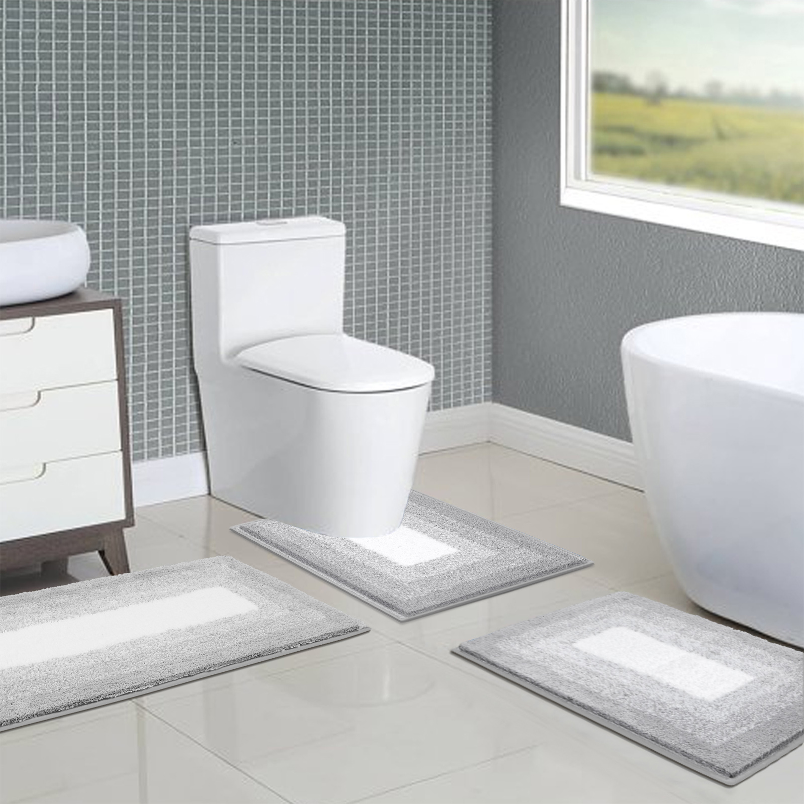 Ileading Bathroom Rugs Sets 4 Piece Plush Shaggy Microfiber Bath Rug with U-Shaped Contour Toilet Mat - image 3 of 11