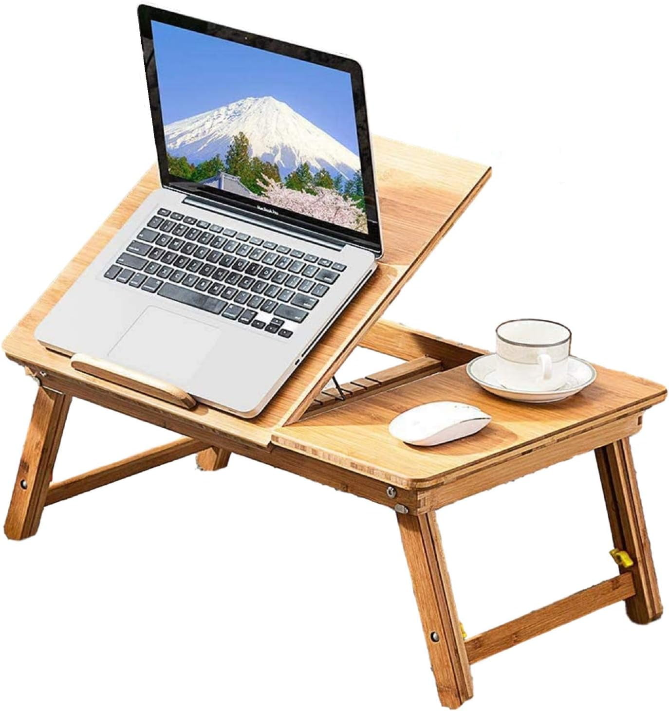 Acacia Wood Lap Desk With Storage — Foldable, Adjustable Height, Fits Up To 17.3" Laptop, Cushioned