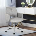 thumbnail image 3 of Giantex Tufted Chair, Height-adjustable Faux Leather Computer Desk Chair w/ Mid Back & Armrests, Rocking Accent Upholstered Swivel Armchair for Home Office, 3 of 8