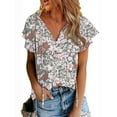 thumbnail image 1 of DYMADE Womens Basic Tops Tie-Front Solid Floral Short Sleeve V-Neck Casual T-Shirt Blouse, 1 of 2