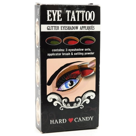 Hard Candy Eye Tattoo: Glitter Eyeshadow Appliques, Contains 3 Eyeshadow Sets, Applicator Brush, Setting Powder, 124 Glitter .1 Oz.