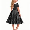thumbnail image 5 of lcziwo Kids Girls Vintage Polka Dot 50's Girls Dress Short Sleeve Turn-Down Collar Swing Dress Party Dress Black 7 Years, 5 of 7