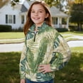 thumbnail image 3 of Uorisanigo Kids Girls Half Zip Pullover Sweatshirt Drop Shoulder Tropical Monstera Long Sleeve Workout Shirts Loose Quarter Zipper Cropped Sweatshirt Fashion Fall Winter Clothing, 3 of 7