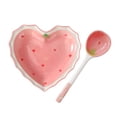 thumbnail image 2 of Ceramic Heart Shaped Bowl and Spoon Set Cute Strawberry Pattern Tableware Kit Kawaii Kitchenware for Cereal Salad and Dessert, 2 of 8