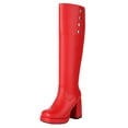 thumbnail image 5 of Womens Platform Knee High Combat Boots with Side Zipper Fashion Studded Chunky Heel Motorcycle Riding Boots, 5 of 6