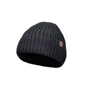 George Mens Ribbed Fleece Lined Knit Beanie,Black Soot