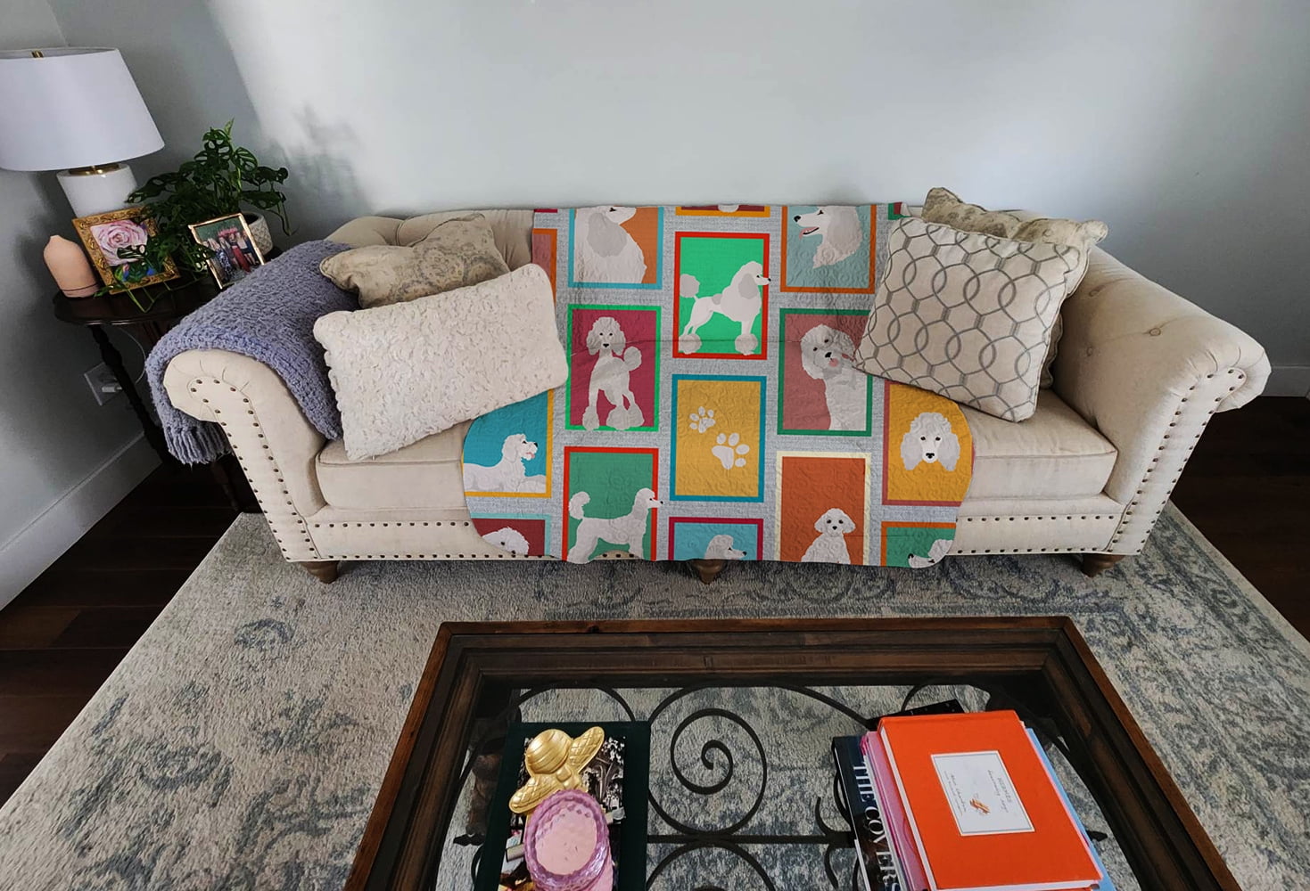 Lots of White Standard Poodle Quilted Blanket 50x60 50 in x 60 in