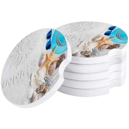 

ZHANZZK Summer Theme Shell and Beach Set of 2 Car Coaster for Drinks Absorbent Ceramic Stone Coasters Cup Mat with Cork Base for Home Kitchen Room Coffee Table Bar Decor