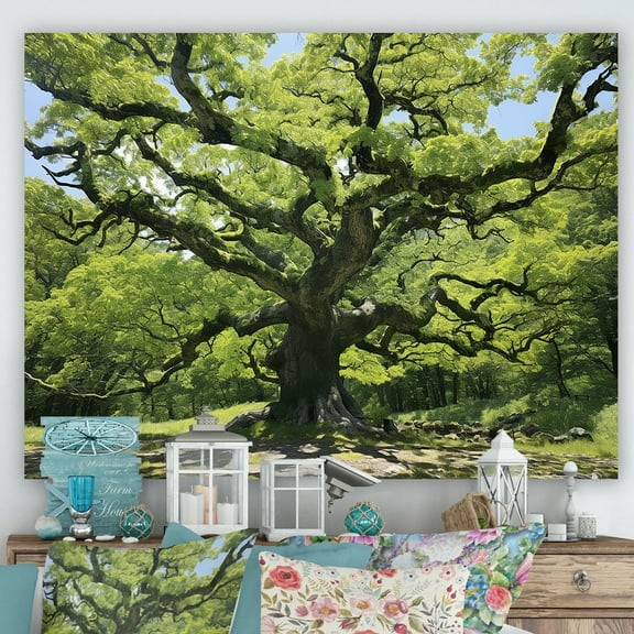 Designart "Majestic Sycamore Tree Captured in Time" Floral Wall Art - Traditional Green Tree Sycamore Living Room Canvas Art