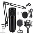 thumbnail image 1 of BM800 Condenser Studio Microphone Kits  7 Pcs/Set  20 to 20 000 Hz Mic  with Adjustable Mic Stand  USB Sound Adapter  Nylon Filter  Metal Shock Mount  Windscreen 3.5mm to XLR Cable, 1 of 9
