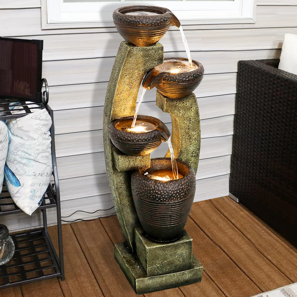 Watnature 40" H Outdoor Water Fountain - 4 Crocks Outdoor Modern Outdoor Waterfall with Contemporary Design for Garden, Patio, Deck, Porch, Backyard and Home Art Décor