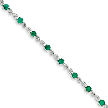14K White Gold Diamond and Emerald Bracelet. Carat Wt- 0.11ct. Gem Wt- 2.5ct