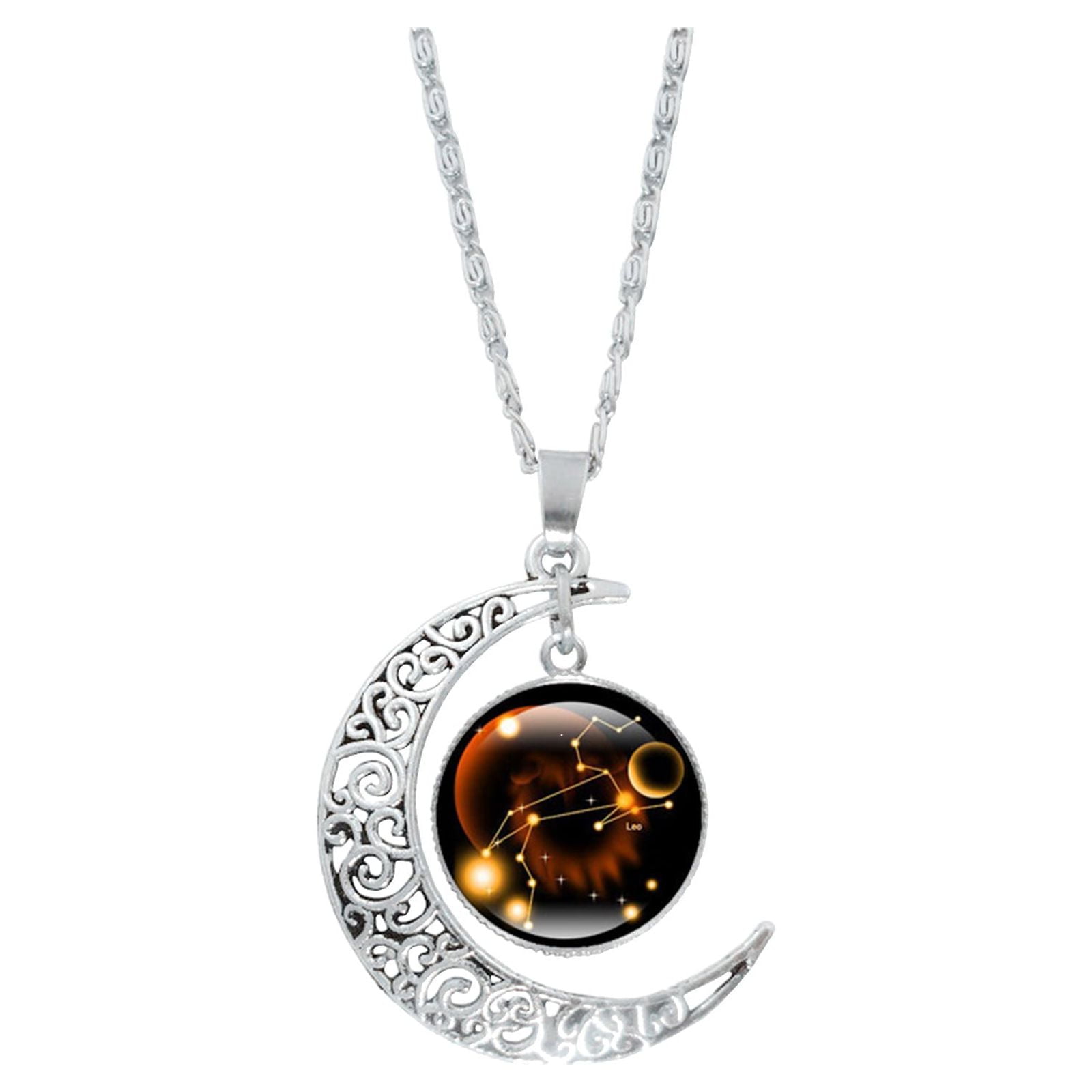 clearance under $5 LSLJS Necklaces for Women 12 Constellation Sign Astrology Galaxy Crescent Pendant Necklace Jewelry for Valentines Day/Birthday/Christmas/Anniversary Gifts