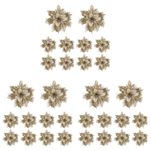 3uds. Adornos de cabezas de flores en polvo con purpurina, 15cm, para decoración de árbol de Navidad (dorado), 10 Uds.