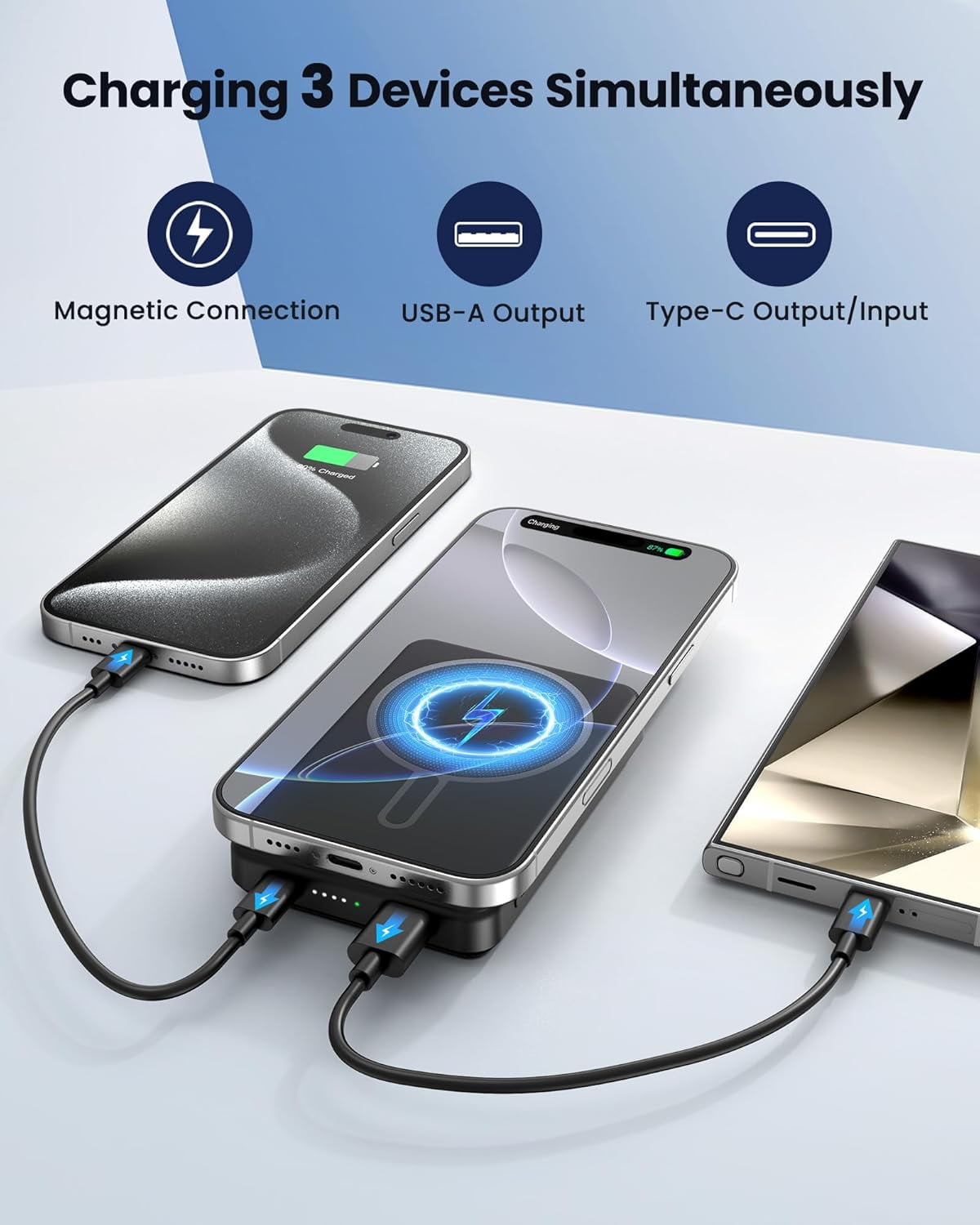 for Magsafe Battery Pack, 12000mAh Magnetic Portable Charger Power Bank PD 22.5W Fast Charging, USB C in & Out Wireless Pack Phone iPhone 16/15/14/13/12 Series