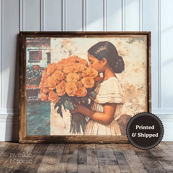 PosterArt Vintage Mexican Art Print Rustic Southwest Wall Décor Cultural Hispanic Poster Antique Roses Design, 8x12 UNFRAMED
