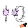 thumbnail image 1 of Pendientes de aro de plata de ley con piedras natales Silvora para mujer. Diamantes creados. Delicada joya de regalo para cumpleaños o Navidad, 1 of 8