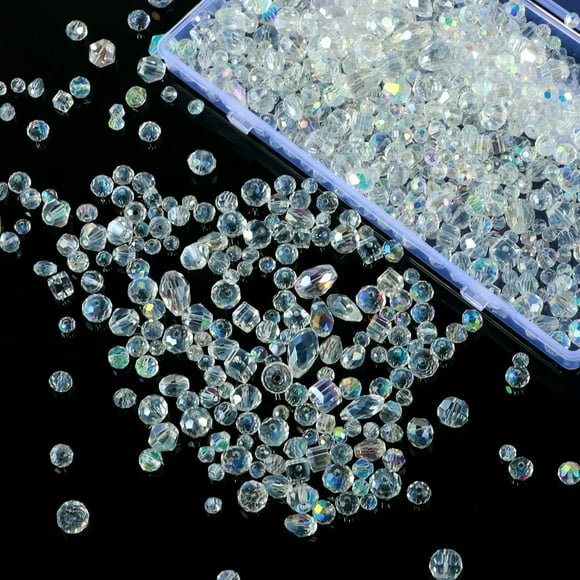 CHUANK 1300Pcs Glass Beads for Jewelry Making Clear Crystal Beads Bulk Assorted Crystal Beads Set Multipurpose Crystal Faceted