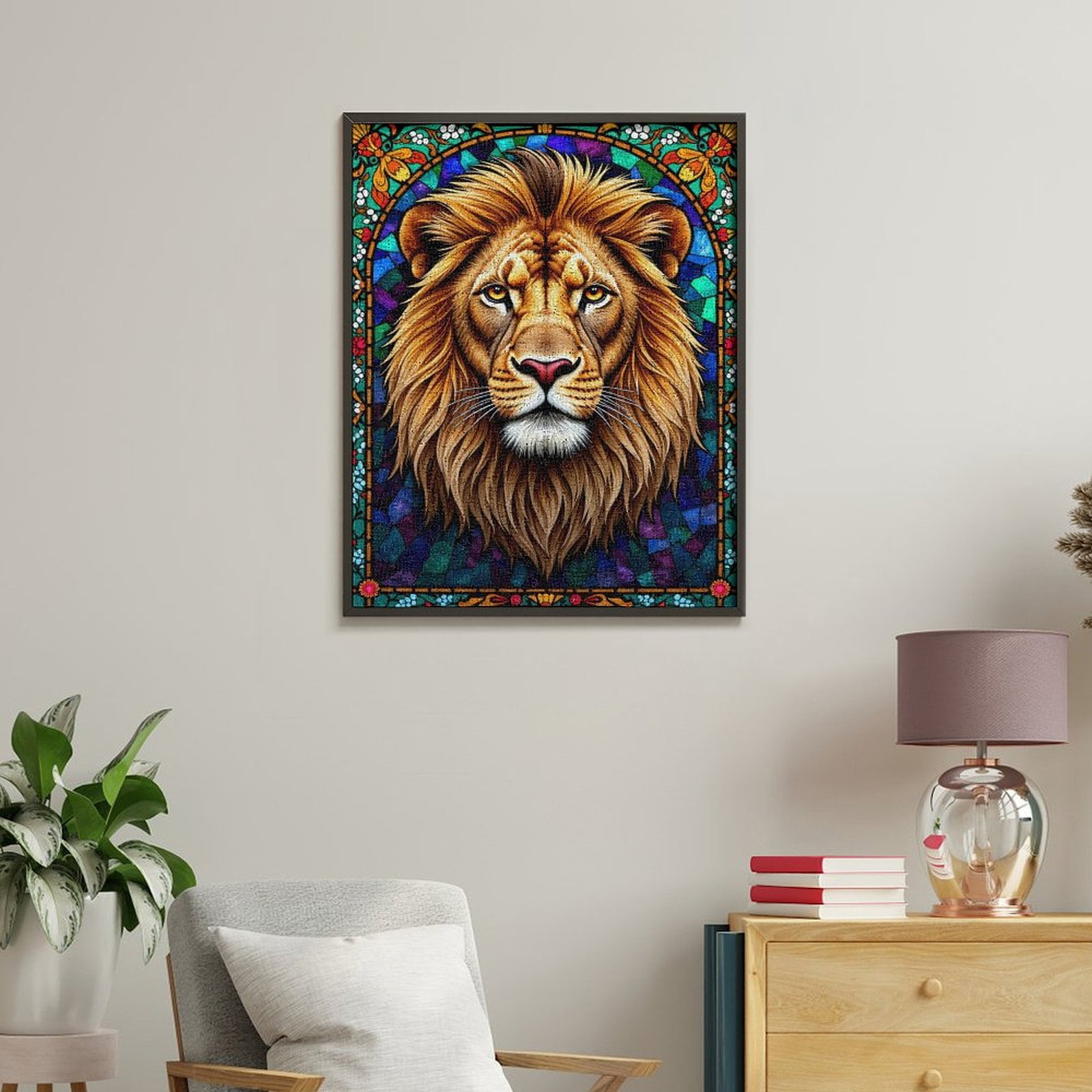 Paint By Numbers Kit for Adults Beginner - DIY Lion Majesty Stained Glass Art Canvas Painting Kits for Adults, Frameless Paint By Number for Adults for Home Wall Decor 16x20 Inch