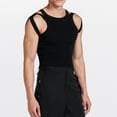 thumbnail image 2 of YUGYXL Men's Knit Sleeveless Tank Tops Cut Out Asymmetrical Strappy Clubwear Shirts Vests Black S, 2 of 4