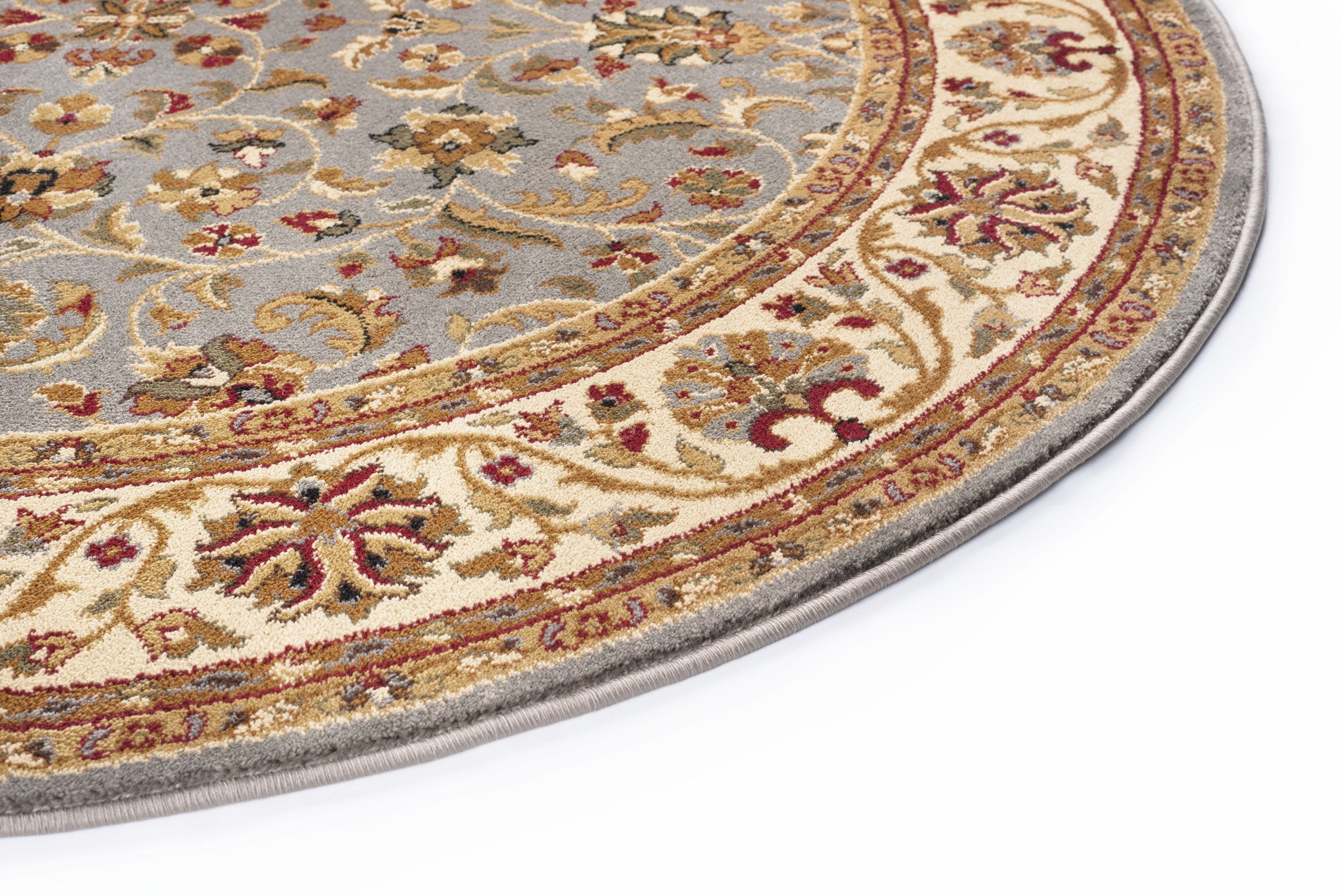 Traditional Area Rug (5'3'' Round) Border Blue, Beige Indoor Round Easy to Clean