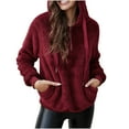 thumbnail image 1 of IROINID Women's Short Shearing Jacket Solid Color Long Sleeve Zipper Sweatshirt Plush Sweater Pocket Jacket, Red, 1 of 7
