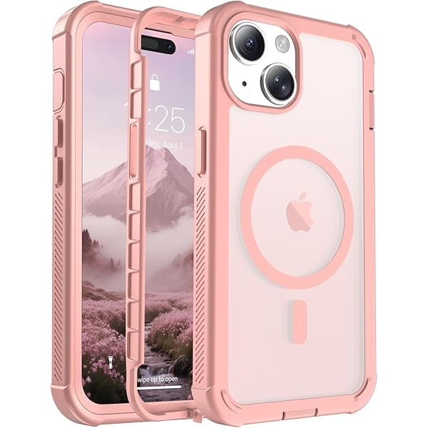 Eryueer Magnetic for iPhone 15 Case, [Compatible with MagSafe][Military Grade Drop Protection][Heavy Duty Protection][Non-Slip][Shockproof] 2-Layer Durable Bumper Phone Case 6.1''-Pink