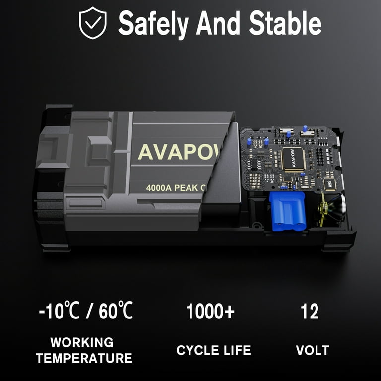  AVAPOW 6000A Car Battery Jump Starter(for All Gas or up to 12L  Diesel) Powerful Starter with Dual USB Quick Charge and DC Output,12V Pack  Built-in LED Bright Light : Automotive