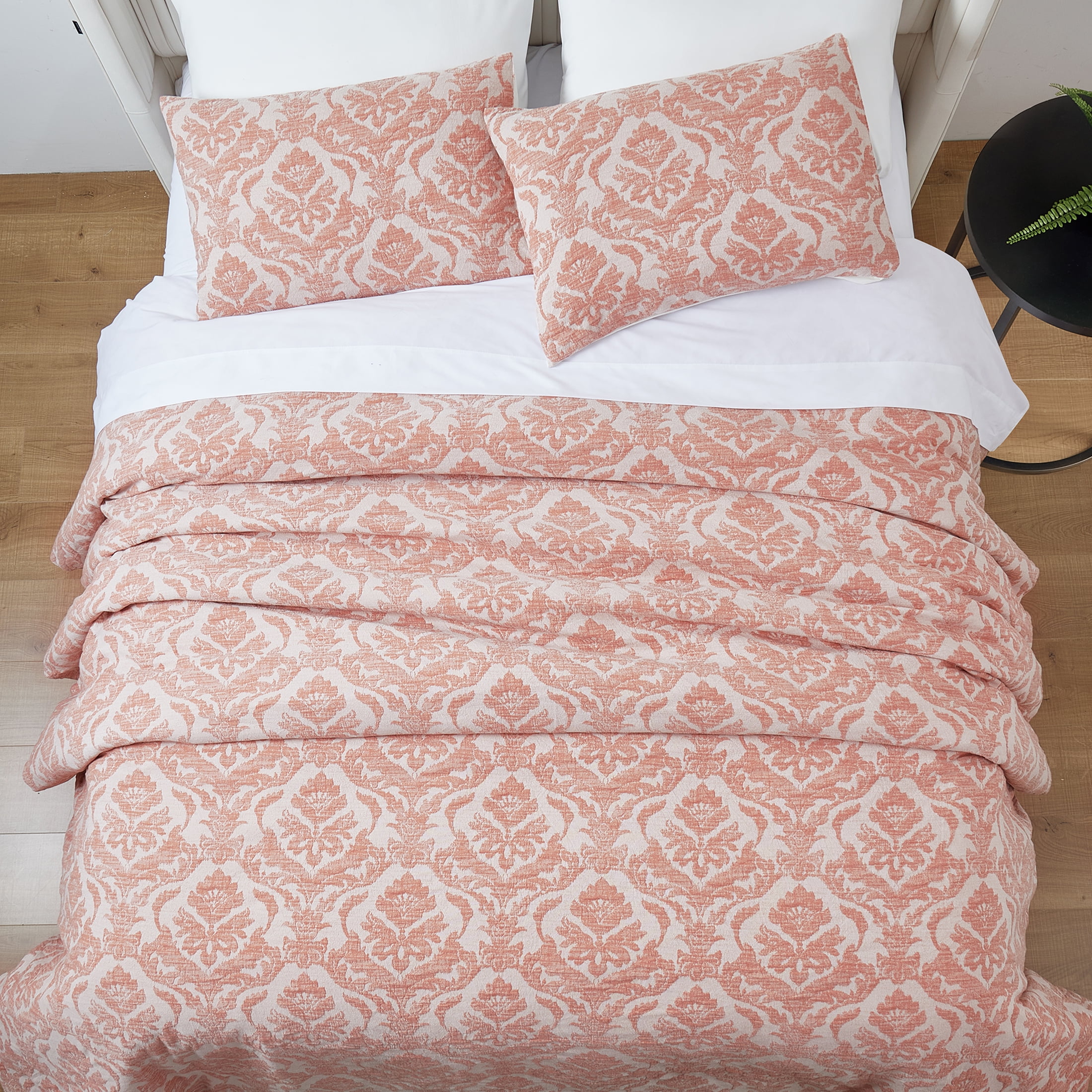 Better Homes & Gardens Woven Damask 3-Piece Comforter Set, Blush, King, All Ages