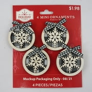 Holiday Time Buffalo Plaid Snowflake Disc Mini Christmas Ornaments, 4 Count
