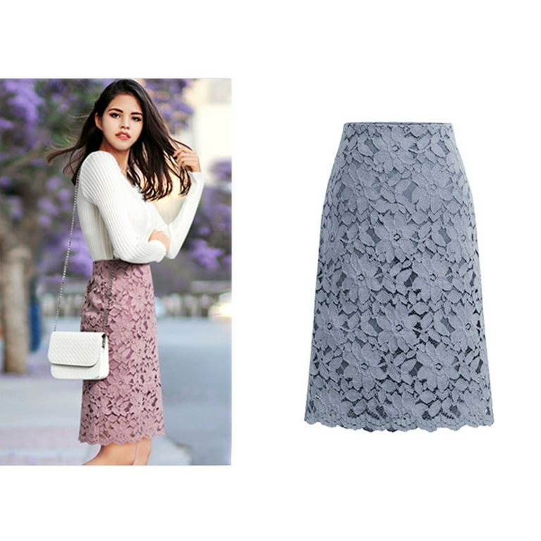 JIKNTTR Women's Summer Cute High Waist Ruffle Skirt Lace Skirt A