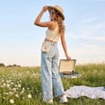thumbnail image 6 of Women's Casual Baggy Floral Barrel Jeans Y2K Boyfriend High Waisted Jeans Wide Leg Denim Ankle Pants Light Blue S, 6 of 6