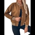 thumbnail image 2 of Chaqueta Universitaria con Botones para Mujer, Estilo Informal, Corta, con Bolsillos, para Otoño. Café Marrón M, 2 of 10