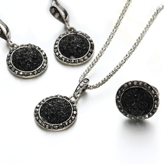 DESIGNICE Elegant Black Resin Necklace Jewelry Set for Women with Earrings and Ring Perfect for Any Occasion