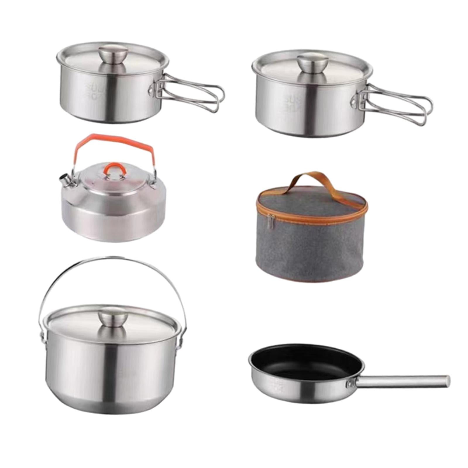 Wswqop Camping Cookware Kit Stainless Steel Portable Utensils Tableware Cooking Set for with kettle