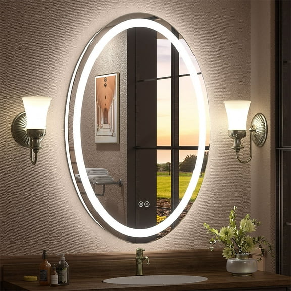 GODCHAR 36x24 inch Oval LED Wall Mirror with Front and Backlit,AntiFog Frameless Bathroom Vanity Mirror Dimmable 3 Colors