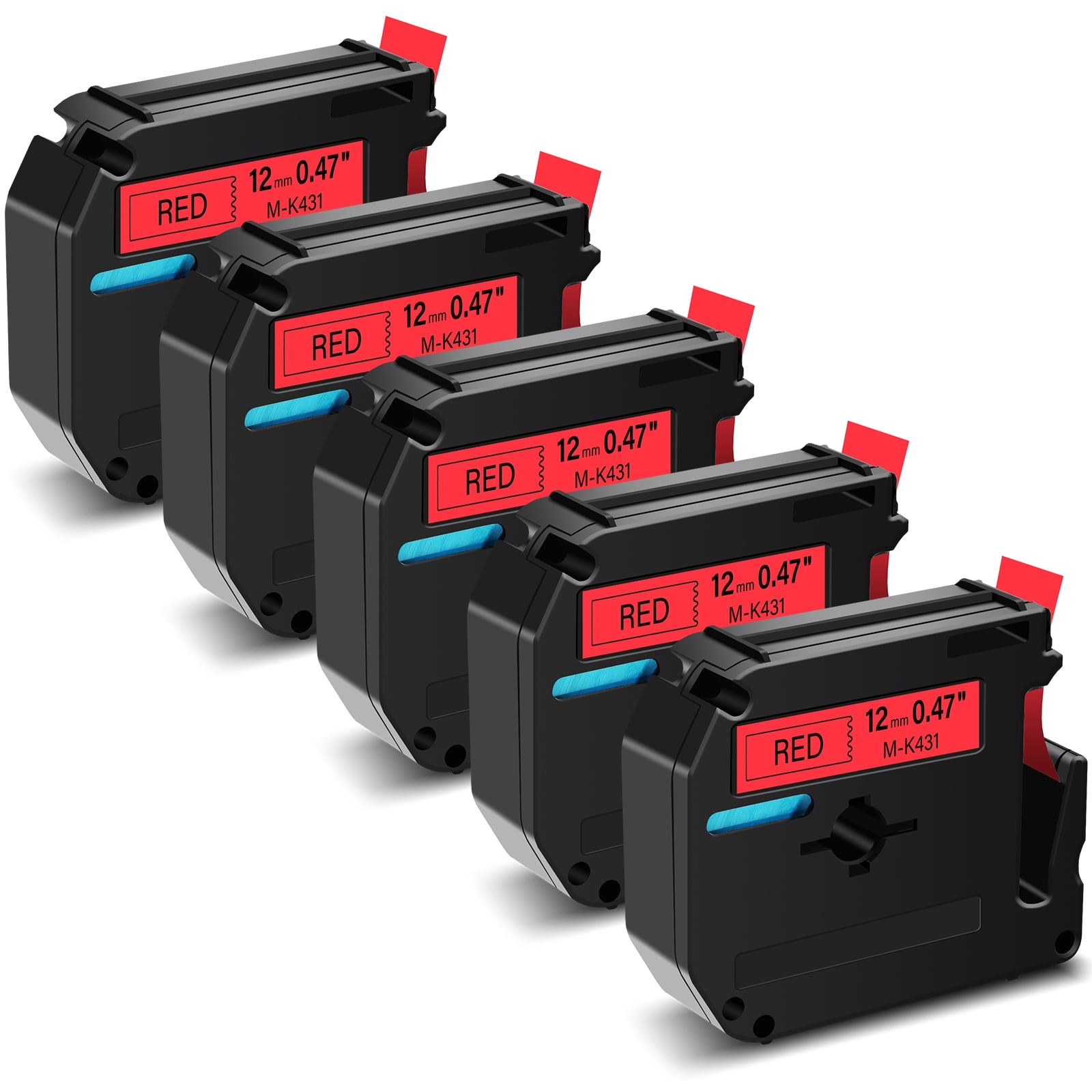 GREENCYCLE 5PK 12mm 8m Black on Red MK431 M431 M-K431 Label Tape Compatible for Brother P-touch PT-100 PT-110 PT-65 PT-70 PT-80 PT-88 PT-90 Label Maker