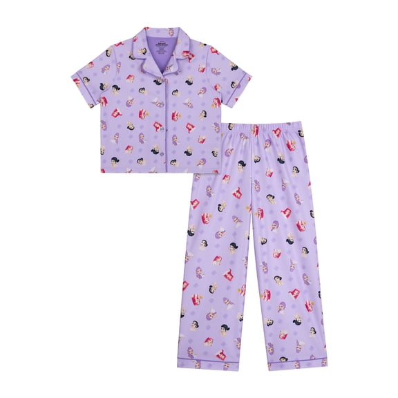 Kpop Girls Short Sleeve Botton Front Top and Pants Pajama Set, 2-Piece, Sizes 6-12