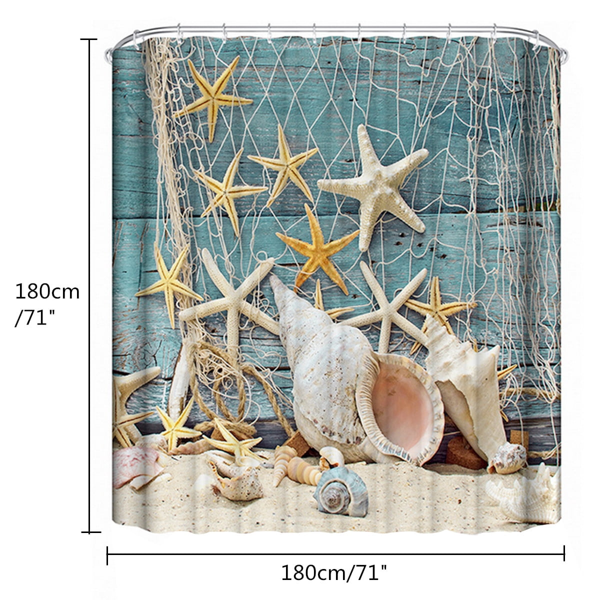 BSHAPPLUS 71"x71" Sea Shell Shower Curtain Waterproof Beach Curtain Decor Bathroom Set + 12 Hooks Rings Home Decor