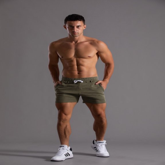 LYMAYTER Men's 4 Inch Running Shorts Casual Vertical Stripe Drawstring Fitness Take Exercise Shorts for S-4XL