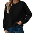 thumbnail image 2 of Itsame Knitted Pullover Sweater for Womens Crew Neck Loose Sweatershirt Long Sleeves Solid Color Relaxed Sweatshirts Black Size S, 2 of 7