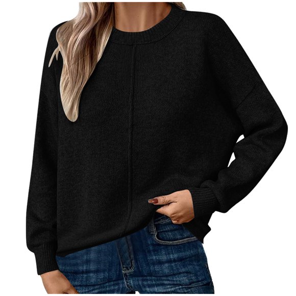 Timegard Womens Sweaters Crewneck Long Sleeve Knit Pullover Fall Winter Casual Loose Solid Color Tops