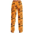 thumbnail image 6 of WTOBBY Women's Fashion Loose Halloween Print Casual Pants Home Sleep Pants without Drawstring Elastic Waist Comfy Straight Yoga Trousers for Lounge,Orange XL, 6 of 7