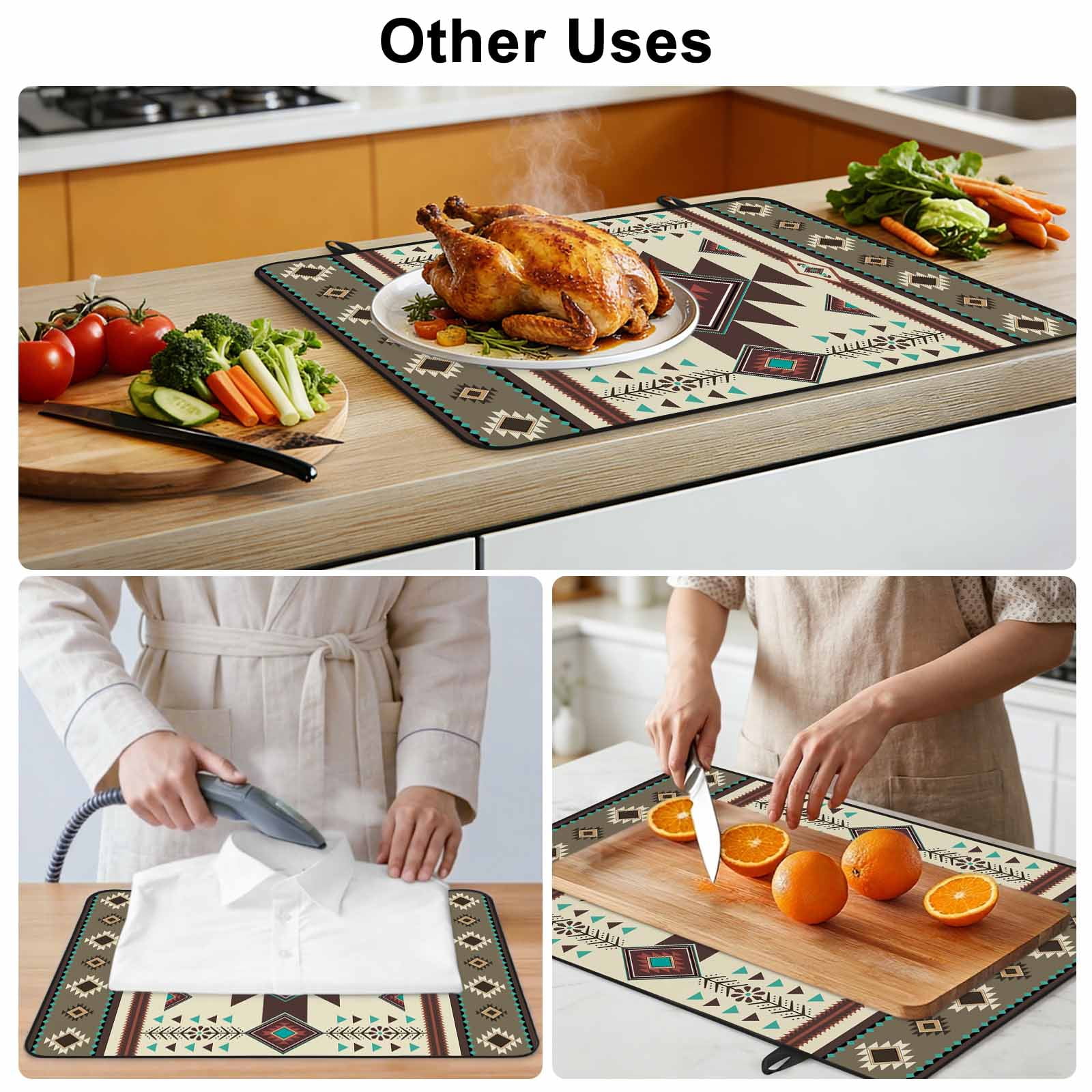 Brown Southwest Stove Top Cover for Electric Stove, Heat-proof & Non Slip Glass Top Stove Cover Protector, Ethnic Boho Tribal Vintage Geometric Kitchen Flat Cooktop Rubber Mat 24x21 Inches